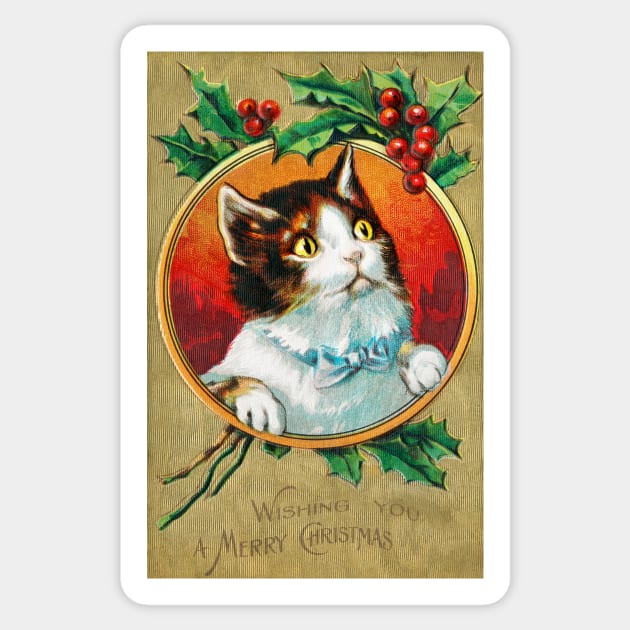 Vintage Christmas Cat- Wishing you a Merry Christmas funny Sticker by opptop